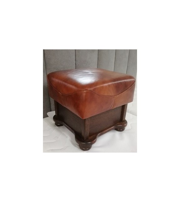 PYKA OLESKA S DREVOM Kožená taburetka